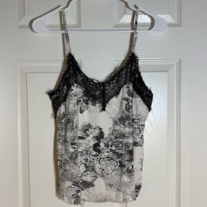 Gelato‎ Beiyan Lace Trim Floral Cami – Black & White Vintage-Inspired Tank